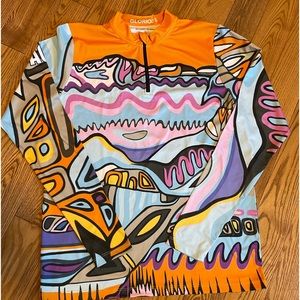 Canmore artist Lynne Harrison designed quarter zip ladies long sleeve shirt.